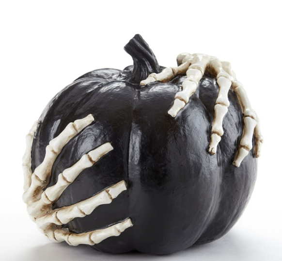 Calabaza de mano de esqueleto de resina negra